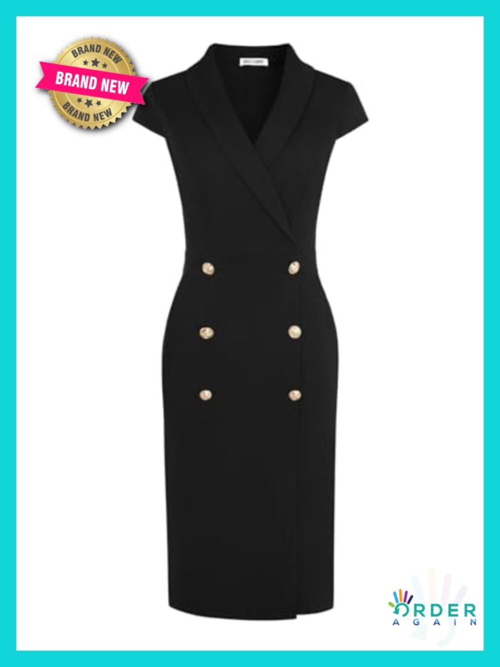 Women's Bodycon Work Dress Cap Sleeve V-Neck Knee-Length Business Casual